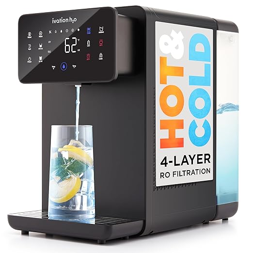 Ivation H2O Hot & Cold, Countertop Reverse Osmosis System, TDS Filter System, 4 Stage RO Water Filtration, 6 Temperature Presets, 3:1 Pure to Drain, Portable Plug-and-Play - Black