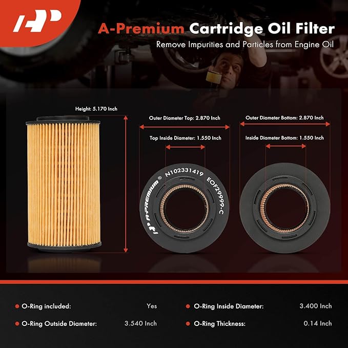 A-Premium 10K Miles Protection Oil Filter Compatible with Hyundai Sonata 2006-2010, Santa Fe/Azera 2007-2009, Veracruz 2007-2012, Entourage 2007-2010 & Kia Sorento 2007-2009, Sedona 2006-2009, Amanti