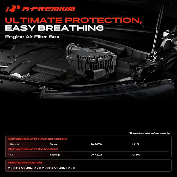 A-Premium Engine Air Filter Cleaner Box Housing Compatible with Hyundai Tucson 2016-2018 L4 1.6L & Kia Sportage 2017-2022 L4 2.0L, Replace# 28110-D3550, 28112-D3300