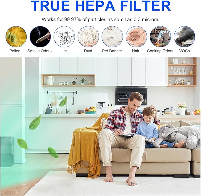 Replacement True HEPA Filter Kit Compatible with Honeywell 24000 50250-S, Kaz 50255 50255-HD H13 Activated carbon Pre-Filter Air Clean Dust VOCs(1HEPA + 2 Pre-Filter)