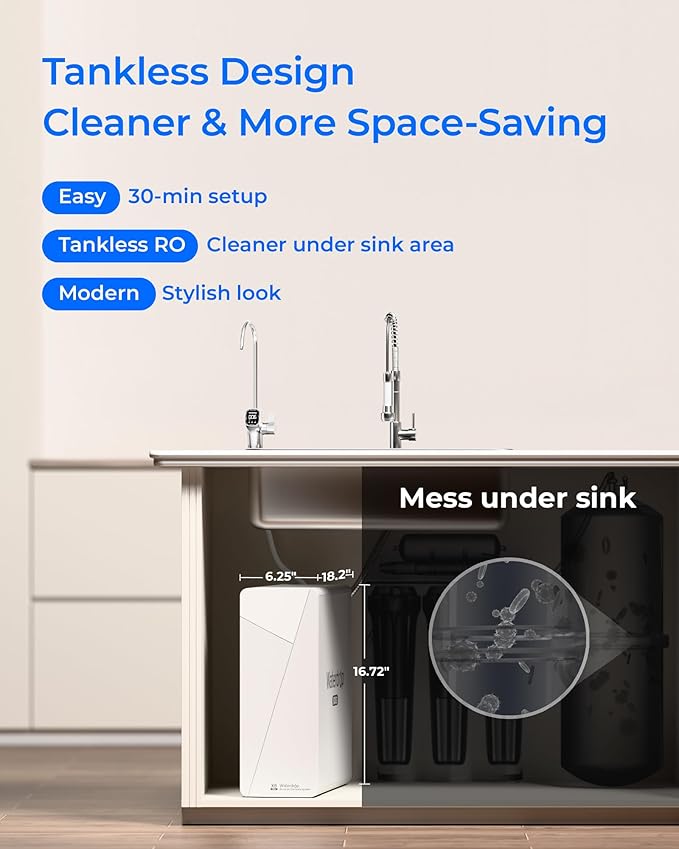 Waterdrop X8-PRO Dual Flow Reverse Osmosis Water Filter, 800 GPD Tankless RO System, 9-Stage Filtration, Undersink, LED Faucet, BPA Free, Attaches to Your Existing Kitchen Faucet, NO Minerals Added