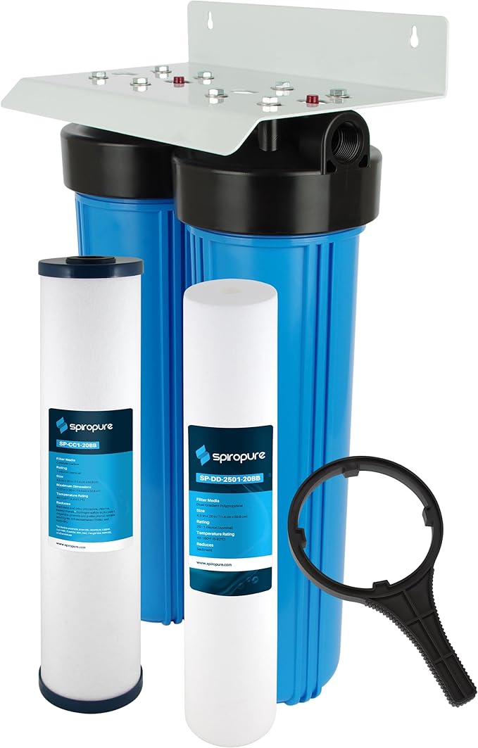 SpiroPure SP-WH200 Advanced 2-Stage Whole House Water Filter, Sediment and Catalytic Carbon Filter Cartridges, Chlorine Reduction for The Home, City or Well Water
