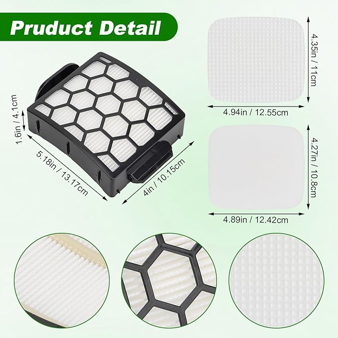 Vacuum Filters Replacement for Shark LA300 LA301 LA322 LA351 LA500 LA502 LA555 LA360 LA362 LA401 LA455 LA702 Rotator Lift-Away ADV DuoClean PowerFins Upright Vacuum 2 HEPA 4 Foam 4 Faux Felt Filters