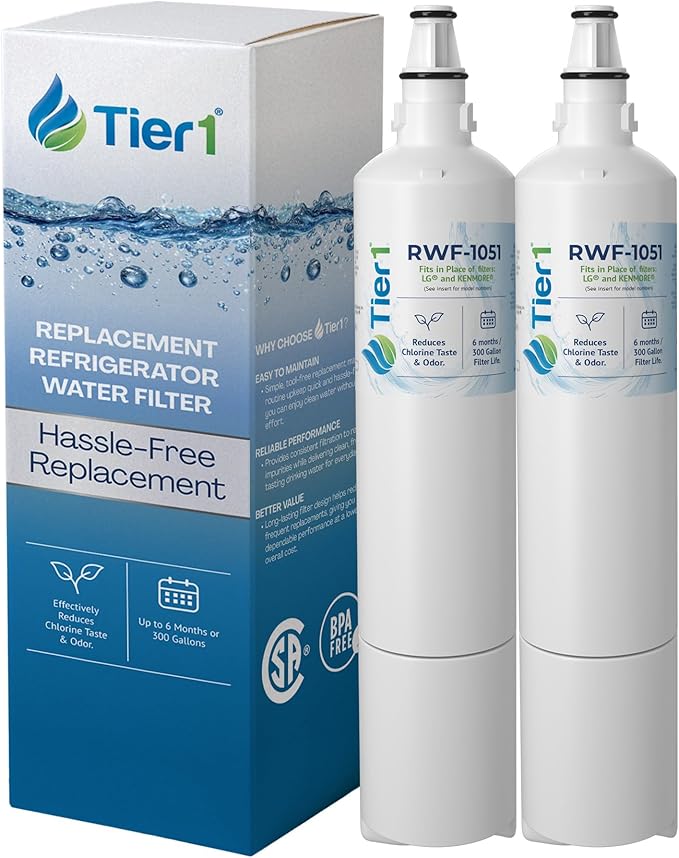 Tier1 RWF1051 5231JA2006A Refrigerator Water Filter | Replacement for LT600P, Kenmore 9990, 5231JA2006F, RWF1000A, CLCH104 | Up to 12 Months Supply | Easy Install | Odor Control | Clean Water (2-pk)