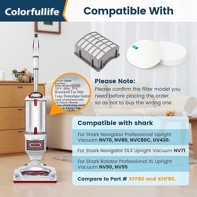 Colorfullife 4 Foam + 2 Post-Motor Filters for Shark Navigator Professional NV70, NV71, NV80, NVC80C, NV90, NV95, UV420 for Shark Rotator Professional XL Capacity NV90 Replacement Parts XFF80 XHF80