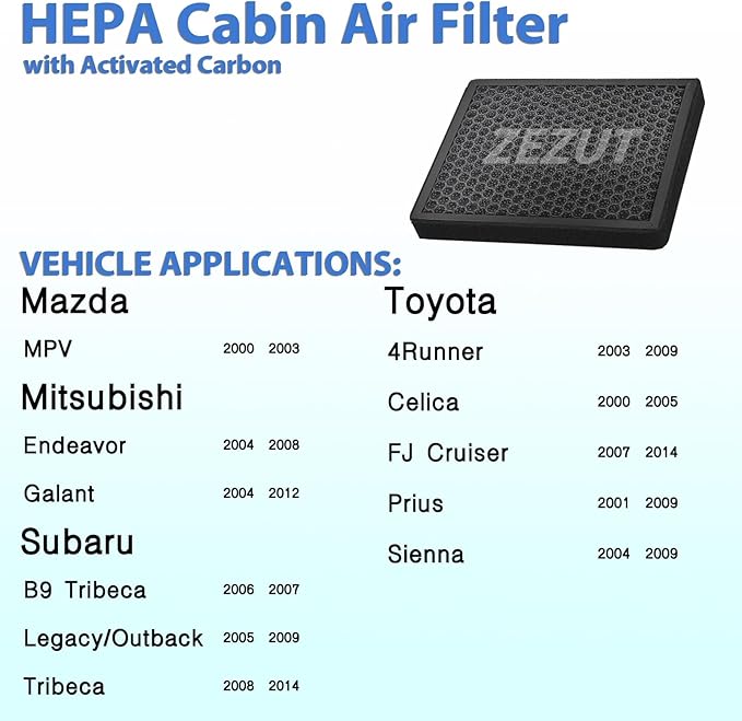 Cabin Air Filter, for Toyota Prius 2001–2009, Sienna LE 2004–2009, 4Runner 2003–2009, Endeavor, Galant, Tribeca, Legacy (CF9846A)