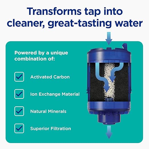 PUR PLUS Vertical Faucet Mount Water Filtration System, Lead-Reducing Filter, Great-Tasting Water, Easy Install, Lasts 100 Gallons, Compatible with Sinks with External Aerators, Stainless Steel