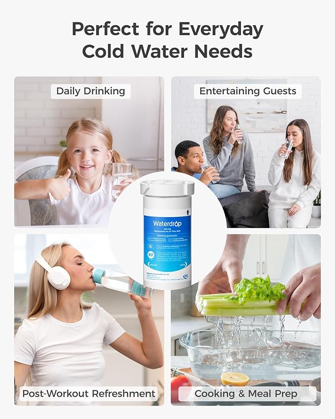 Waterdrop XWF Refrigerator Water Filter, Replacement for GE® XWF, WR17X30702, NSF 42/372 Certified, Compatible with GE® GNE27, GFE26, GDE25, GSS25, PSE25 Series Refrigerators, 1-Pack (Not XWFE)