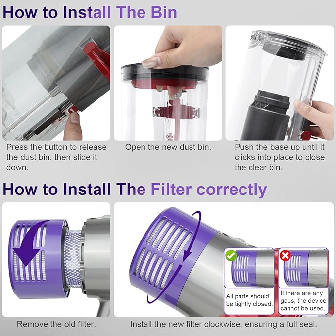 7.79in Large Bin Replacement and Filter for Dyson V10 SV12 Animal and Absolute Models, Large Bin No.969509-01 and Filter Part No. 969082-01 for Absolute/Animal/Animal Extar/Total Clean