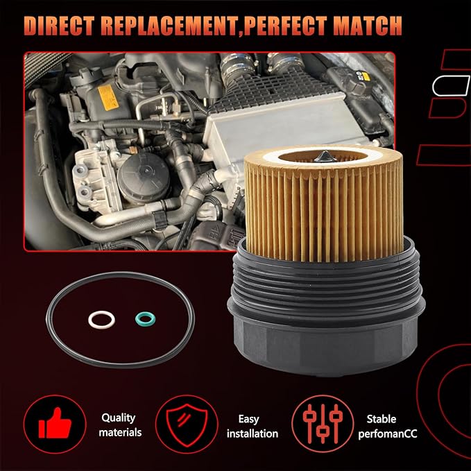 Engine Oil Filter Housing Cover Cap Compatible With BMW Vehicle E60 E70 E90 E93 F10 F30 128i 135i 528i 528i 328i 335i 530i 740i X3 X5 X6 Z4 Replace# 11427525334 11427566327 917-056
