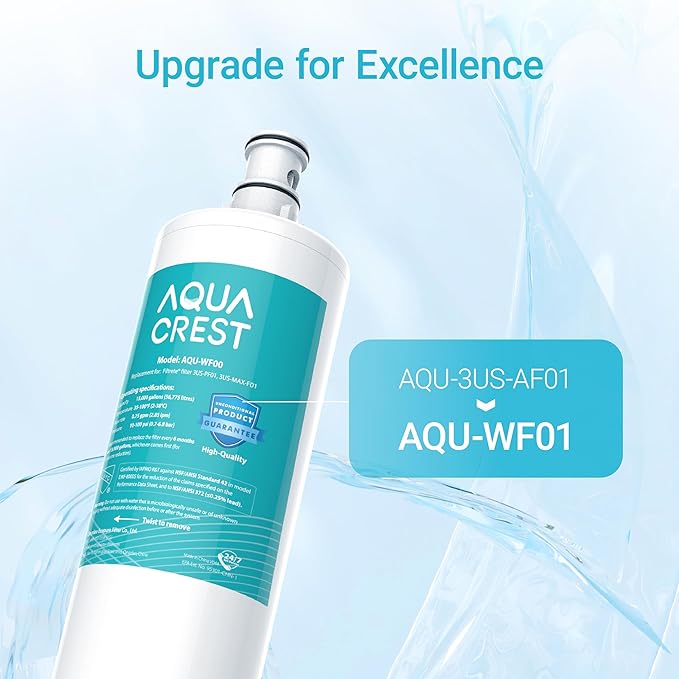 AQUA CREST 3US-AF01 Under Sink Water Filter, Replacement for Standard Filtrete® 3US-AF01, 3US-AS01, Aqua-Pure AP Easy C-CS-FF, WHCF-SRC, WHCF-SUFC, WHCF-SUF, NSF/ANSI 42 Certified, 3 Packs
