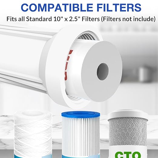 SimPure Whole House Water Filter Housing, Inline Water Filter for Home, Universal 10 inch Sediment Filter with 3/4 NPT Inlet and Outlet, Heavy Duty Steel Bracket, 4 Screws, Wrench
