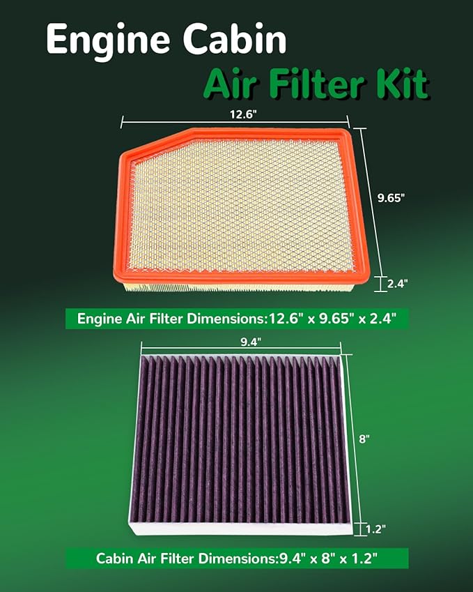 Engine Cabin Air Filter for Silverado 1500 Sierra 1500 2019-2025,Suburban Yukon Tahoe Escalade 2021-2025,Replace CA12405,CF11966