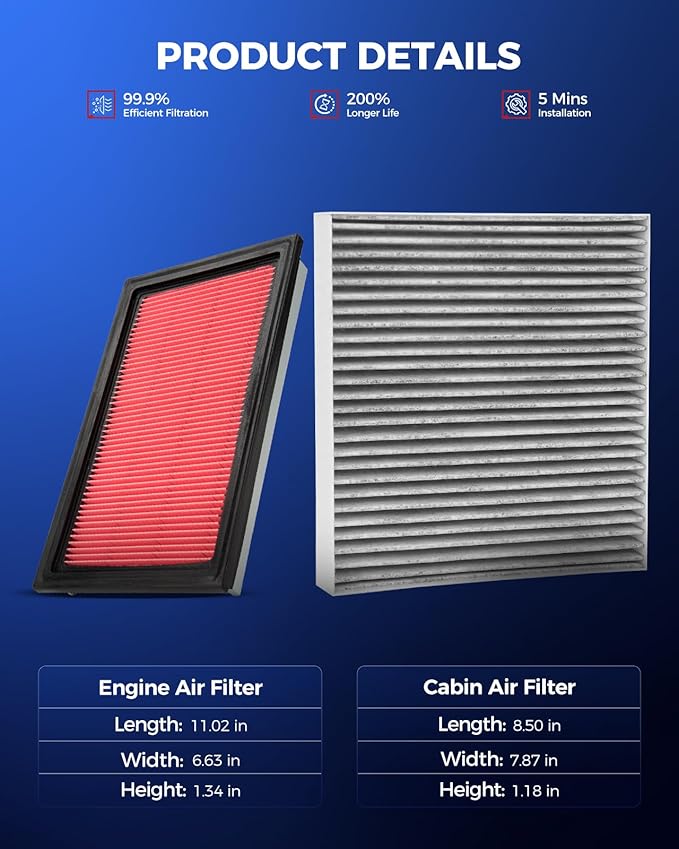 KAX Engine & Cabin Air Filter Kit, Replacement for Nissan Altima 2002-2006, Sentra 2000-2006, Murano 2003-2007, Maxima 2004-2008, INFINITI G35 2003-2007, FX35 2003-2008, Replace# CA4309 CF10140