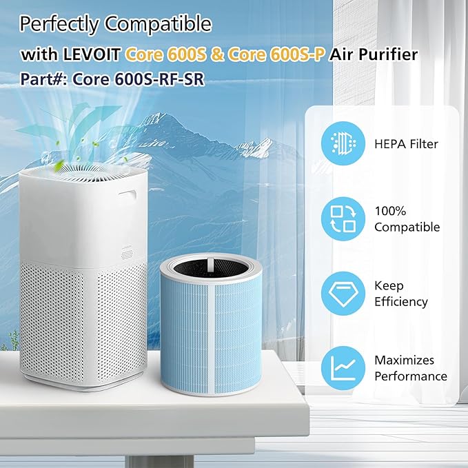 Core 600S Smoke Remover Replacement Filter for LEVOIT Core 600S & Core 600S-P Smart Air Purifiers, Core 600S-RF-SR, Blue, 1 Pack