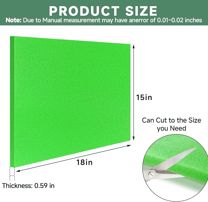 Washable Foam Air Filter Material Sheet for Uni Filter-BF-1 BF1 18" X 15" X 5/8" 65-PPI Green Fine Filter Foam Sheet Cut to Fit Air Filter Pads for Most Motorcycle ATV Scooters Dirt Bike UTV