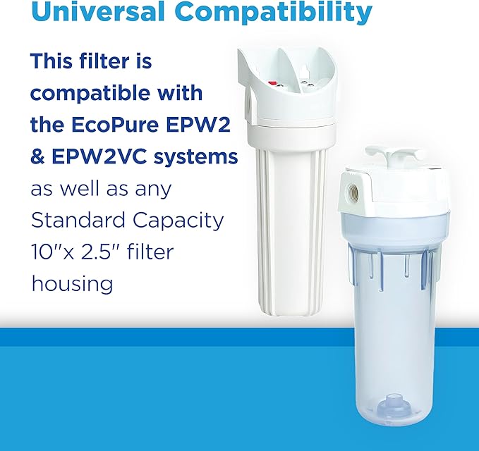 EcoPure EPW2P Pleated Universal Whole Home Water Filter 2-Pack – Fits Standard Capacity Systems – NSF Certified – 30 Micron – Reduces Sediment, Sand, Dirt & Rust – 3-Month Life per Filter