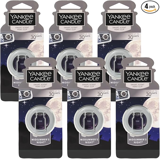Yankee Candle Smart Scent Auto Vent Clip Car Air Freshener,Midsummers Night (Pack of 4)