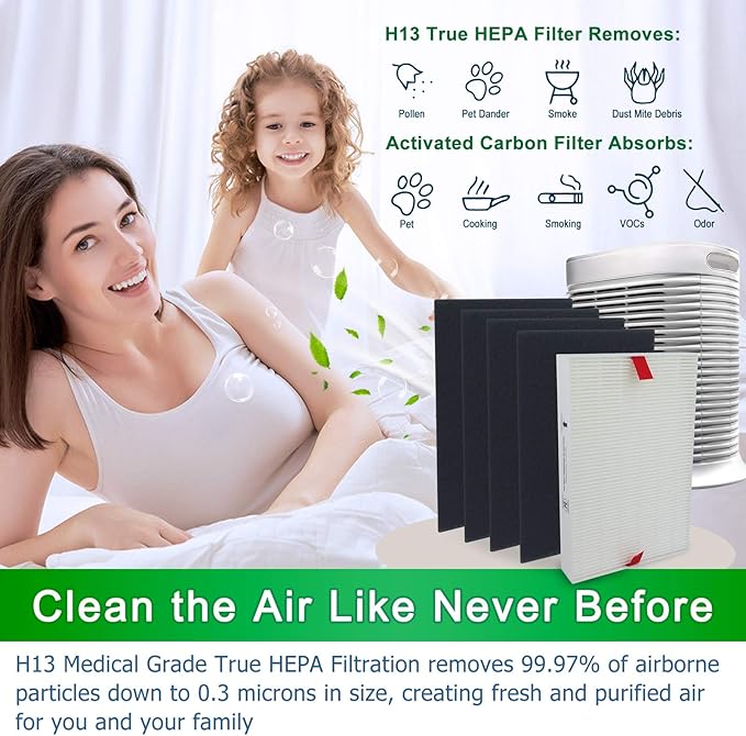 Flintar HPA100 Replacement, Compatible with Honeywell Air Purifier HPA100, HPA094, HPA3100, HPA5100 Series, (1) Filter R + (4) Activated Carbon Pre-Filter A