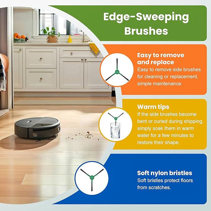 25 Pack Roomba Replacement Parts for iRobot 104 / Roomba 105 Combo / 105 Vac / Q052 Robot Vacuum & Mop, 2 Bristle Brush, 6 Edge-Sweeping, 6 Filters, 6 Dust Bags, 4 Mop Pads, 1 Cleaning Brush
