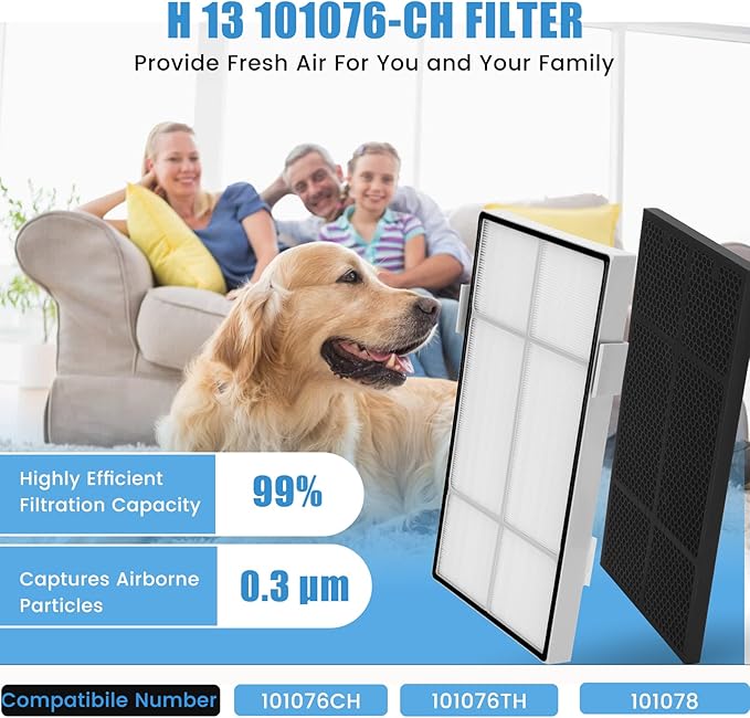 101076 Series Filter kit for Amway Atmosphere Air Purifier 101076CH/ 101076TH/ 101078, 101076CH Replacement kit with High Efficiency H13 HEPA Filter & Modified Activated Carbon Filter (25MM)