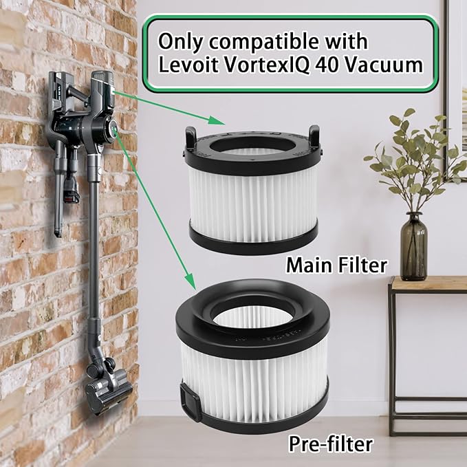 VortexIQ 40 Replacement HEPA Filter Compatible with LEVOIT Vacuum Cleaner,6-Pack Set, 2 Main Filter 4 Pre Filters Part#VortexIQ 40-RF (6 Pack)