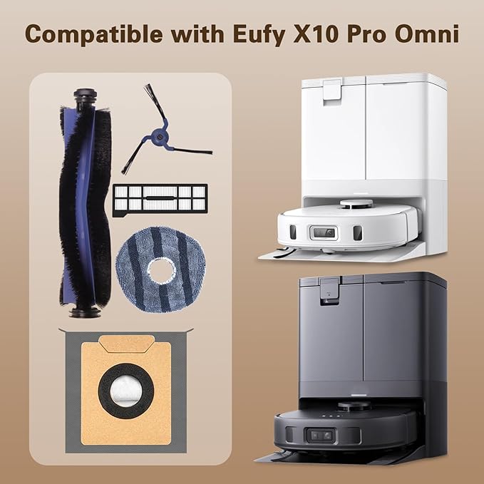 19 Pack X10 Pro Omni Replacement Parts Compatible with Eufy X10 Pro Omni Robot Vacuum Cleaner Accessories, 1 Main Roller Brush, 4 Mop Pads, 4 Side Brushes, 2 Hepa Filters, 6 Dust Bags, 2 Tool