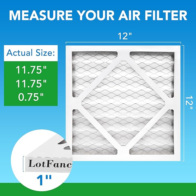 LotFancy 12x12x1 Air Filter MERV 8 4-Pack, Electrostatic Pleated Furnace & AC Filter, Captures Dust, Pet Hair, Pollen, Actual Size: 11.75"x11.75"x0.75"