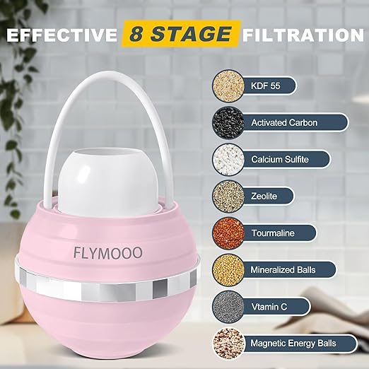 Bath Filter for Tub, Bathtub Faucet Water Filter with 8 Stages & 2,500 Gallons of Filtration to Reduce Contaminants for Softer, Smoother Skin (Pink)