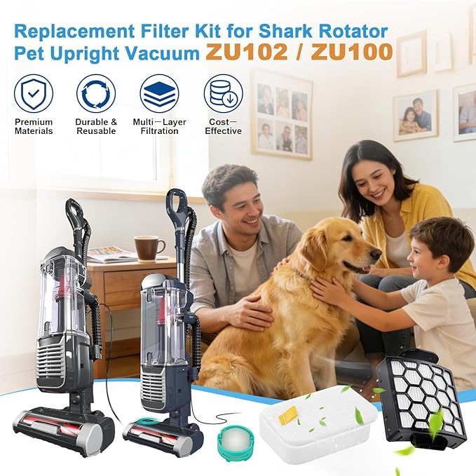 ZU102 Vacuum Filters & Odor Neutralizer Cartridges Kit Compatible with Shark ZU102 ZU100 Rotator Pet Upright Vacuum, Parts # 1238FT60 & 1239FT60 & 1541FC3000