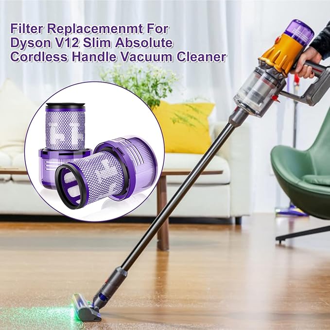 3 Pack Filter Replacements for Dyson V12 Detect Slim Animal Slim+ Cordless Vacuum and V12 Slim Absolute SV34, SV35 Vacuums Filter Replacement, Compare to Part 971517-01