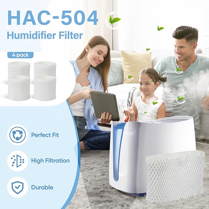 4 Pack HAC-504 Humidifier Wicking Filter Compatible with Honeywell HCM-350,HCM-300T, HCM-600, HCM-710, HCM-315T,HAC-504 and HAC-504AW Cool Mist Humidifiers, Replacement Filter A