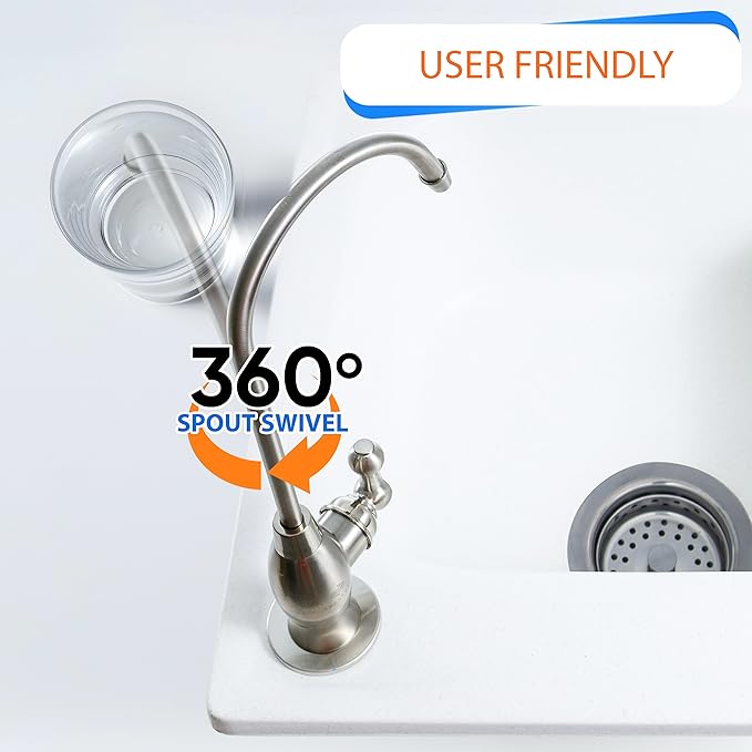 Aquaboon Reverse Osmosis Water Filter - Non-Air Gap Dispenser - Brushed Nickel/Stainless Steel Faucet for Kitchen Sink