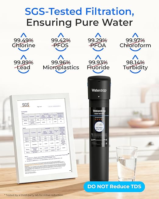 Waterdrop 15UB Under Sink Water Filter, Under Sink Water Filtration System for 2 Years, NSF/ANSI 42 Certified, Reduces PFAS, PFOA/PFOS, Lead, Under Sink Water Filter with Faucet, 19K Gallons