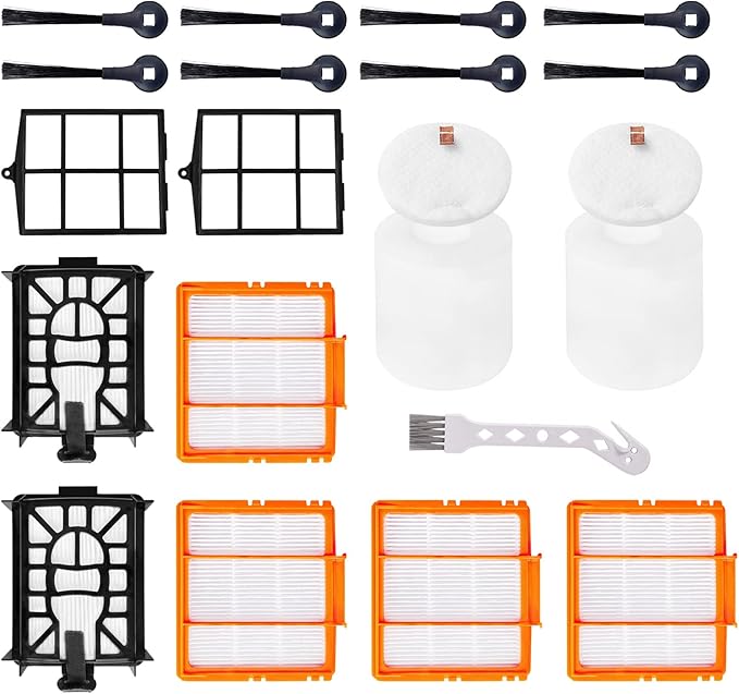 Vacuum Cleaner Replacement Parts Compatible with Shark AI AV2501S AV2501AE RV2502AE RV2520AOUS AV2510AOUS (4 HEPA Filter, 8 Side Brush, 2 Base Filter, 2 Primary Filter, 2 Foam & Felt Filter)