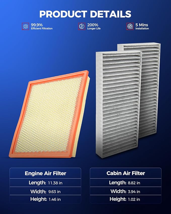 KAX Engine & Cabin Air Filter Kit, Replacement for Nissan TITAN 2004-2015, Armada 2005-2015, NV3500 2012-2014 5.6L, NV2500 2012-2014 5.6L, INFINITI QX56 2004-2010, Replace# CA7440 CF10388