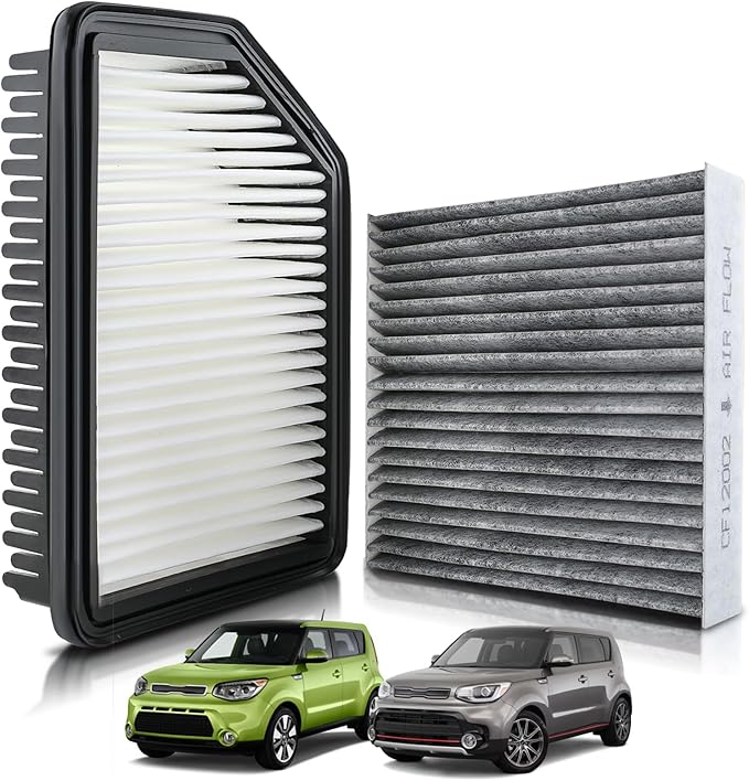 CF12002 Activated Carbon Cabin & Engine Air Filter Fit for Kia Soul L4 1.6L 2.0L 2014-2018 Replace CA11206 28113-1R100