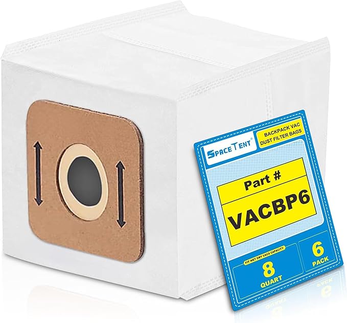 SpaceTent 6 Pack Ergo Backpack Vacuum Bags part# VACBP6, compatible with 8-Quart Atrix Ergo Backpack Vacuum, Model #: VACBP1, VACBP36V, VACBPAI.