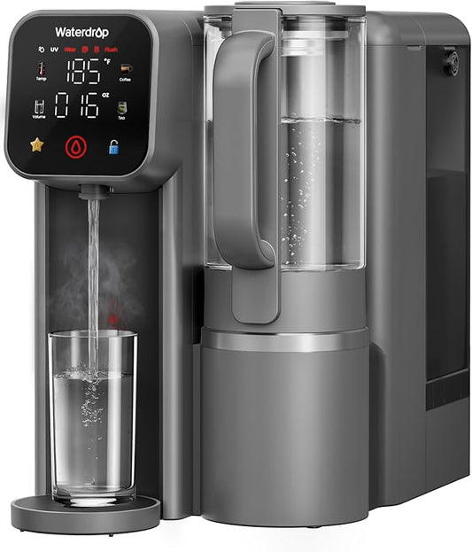 Waterdrop M6H Instant Hot Reverse Osmosis System Countertop Water Filter, 7-Stage, 3:1 Pure to Drain, Hot Water Dispenser with 5 Temperature Options, RO System with Glass Pitcher, BPA-Free