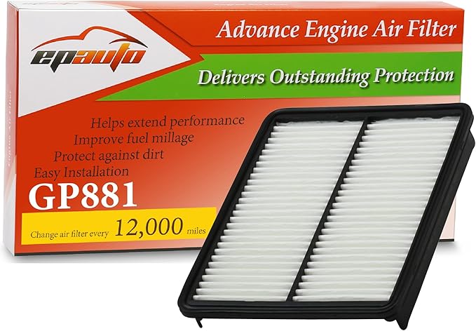 EPAuto GP881 (28113-2P100) Engine Air Filter, Replacement for Hyundai Sonata, Santa Fe, Azera; Kia Optima, Sorento, Cadenza – Fits Gas & Hybrid Models (2010–2017)