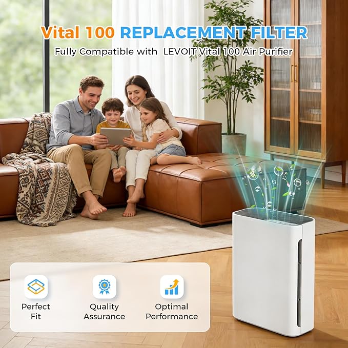 3 Pack Vital 100 Replacement Filter for LEVOIT Air Purifier,3-in-1 HEPA and Activated Carbon Filter, Part Number Vital 100-RF