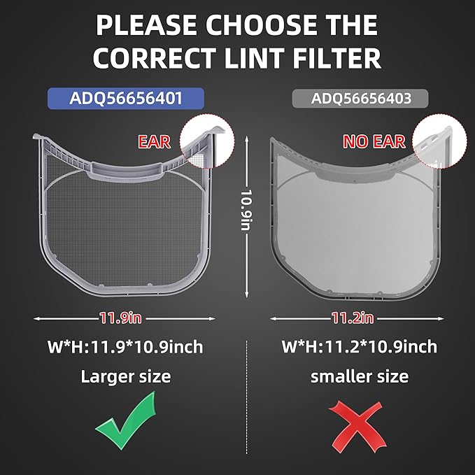 ADQ56656401 Dryer Lint Filter Replacement for LG & Kenmore,DLEX3370V DLEX3370W DLEX3470W DLEX3570W DLEX3700W DLEX4200B DLEX3470W DLGX3361W DLE3050W,Replacement Part #ADQ566564