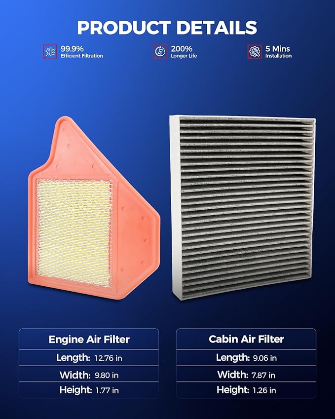 KAX Engine & Cabin Air Filter Kit, Replacement for Dodge Grand Caravan 2011-2020, Chrysler Town & Country 2011-2016, Ram C/V 2012-2015, Volkswagen Routan 2011-2014, Replace# CA11050 CF10743