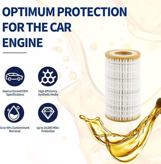 Premium Oil Filter, Fit for Mercedes-Benz C280 C300 C350 E300 E320 E350 E500 GL450 GLK350 ML320 ML450 ML500 R350 R500 S400 SLK300 SLK350 SL500 CL500 CLK350, Replaces 0001802609