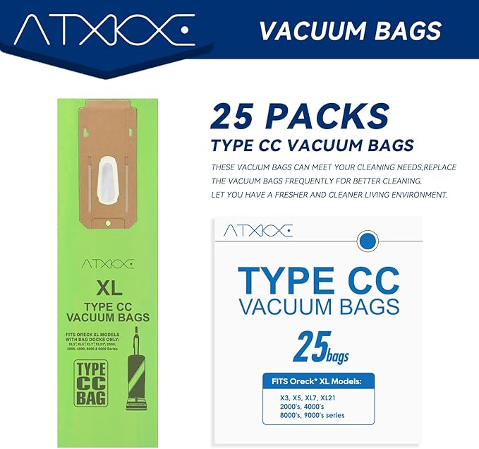 25 Pack Vacuum Cleaner Bags Fit for Oreck Type CC Vacuum Bags,Fit All Oreck XL Upright Vacuum