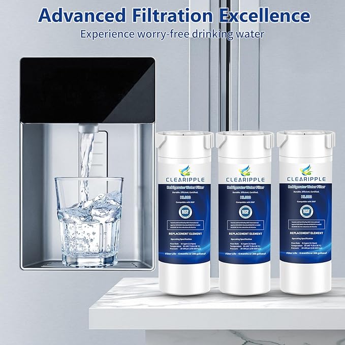 XWF (Not XWFE, NO Chips) Refrigerator Water Filter 3 Pack, Compatible with GE XWF, GBE21, GDE21, GDE25, GFE24, NSF Certified, 6-Month/300-Gallon Capacity, Lead & Chlorine Reduction
