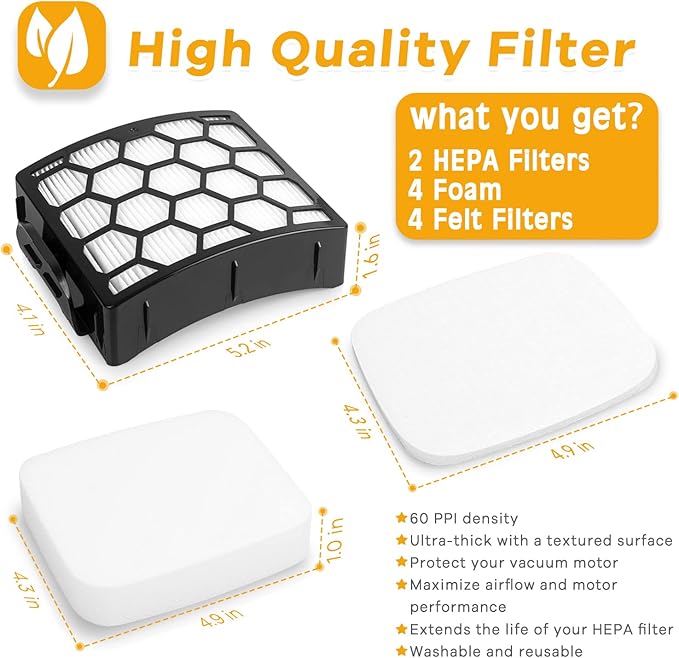 UV850 UV900 Replacement Filters for Shark Performance Lift Away UV850 UV900 DuoClean Upright Vacuum, 2 HEPA Filters and 2 Foam & 2 Felt Filters, Replace Part #XHF320 & XFFK602UKT