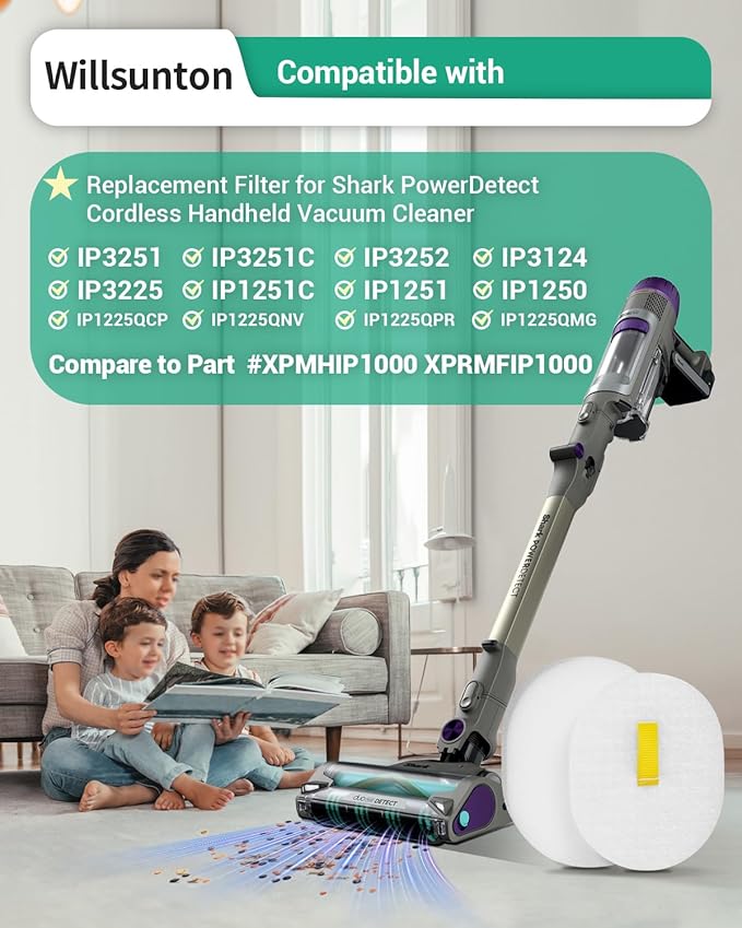 4 Pack Pre-Motor Filters Replacement for Shark Cordless PowerDetect Clean IP3251, IP3251C, IP3252, IP3124, IP3225, Compare to Part #XPRMFIP1000