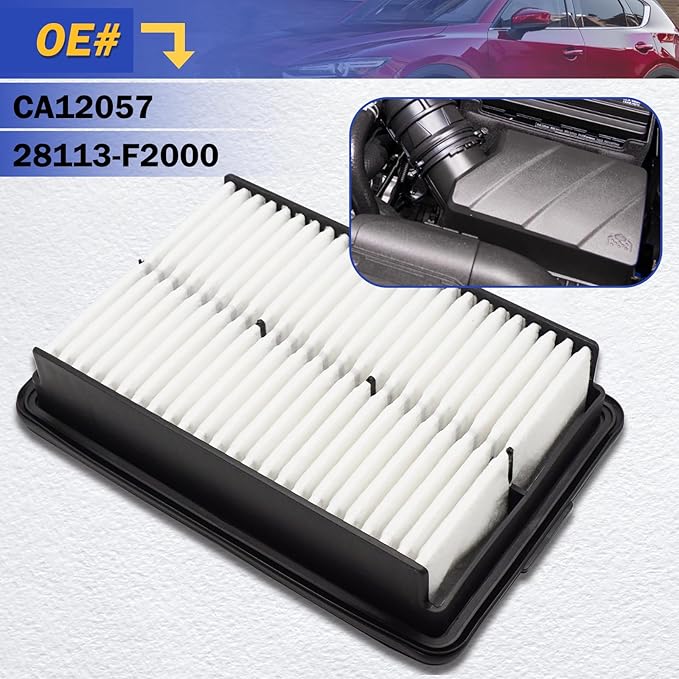 CA12057 Engine Air Filter For Hyundai 17-20 Elantra, 18-20 Elantra GT, 18-22 Kona, 19-21 Veloster/KIA 19-23 Forte, 20-22 Forte5, 20-22 Soul Replaces# 28113-F2000 PA99194 WA10420