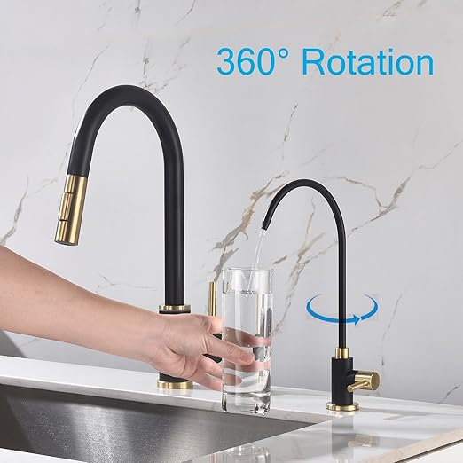 Apaix Drinking Water Faucet Black and Gold, Kitchen Water Purifier Faucet for Non-Air Gap Reverse Osmosis Water Filtration System, Matte Black and Brushed Gold Reverse Osmosis Faucet
